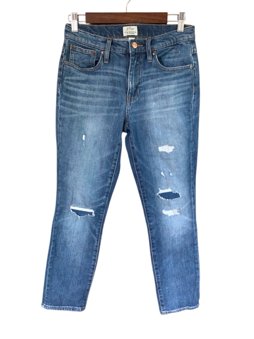 J. Crew Medium Blue Distressed Slim Broken In Boyfriend Jeans